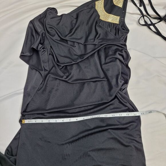 NEW VINTAGE 80s dress Bill Tice Jerry Hall one shoulder black disco dress S - Picture 8 of 10